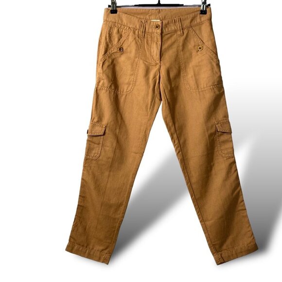 J. Crew City Fit Cropped Cargo Pants Womens Sz 00 Rust Linen Blend Tapered Capri - Picture 1 of 11